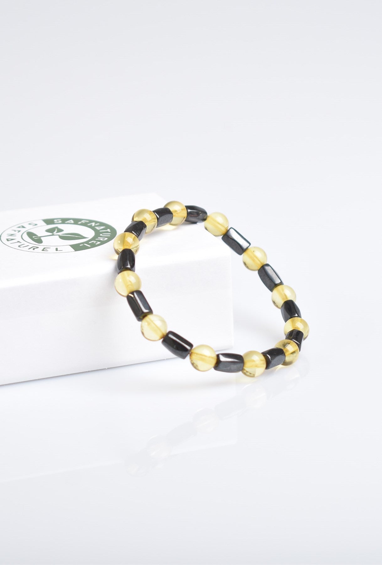 Amber & Hematite Gemstone Macrame Bracelet