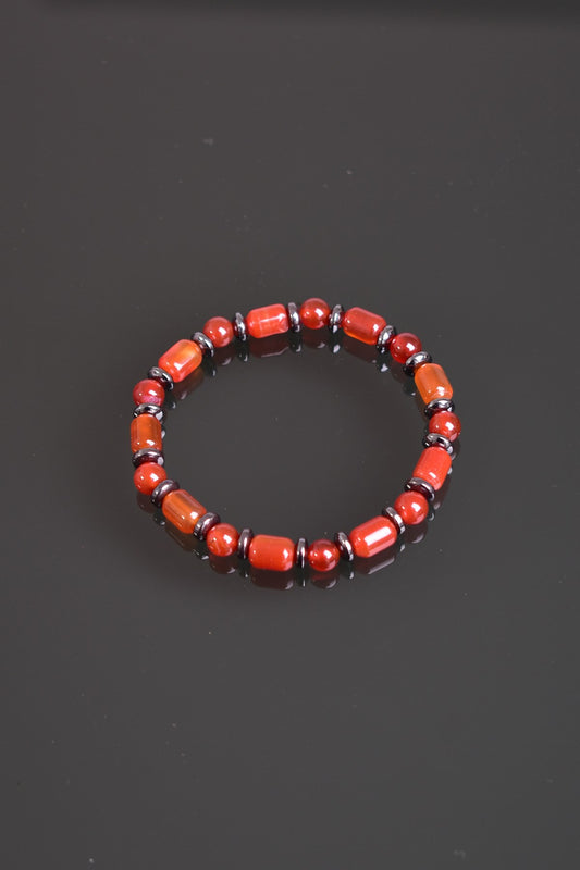 Red Agate & Hematite Gemstone Bracelet
