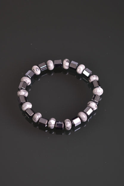Gray Jasper & Hematite Gemstone Bracelet