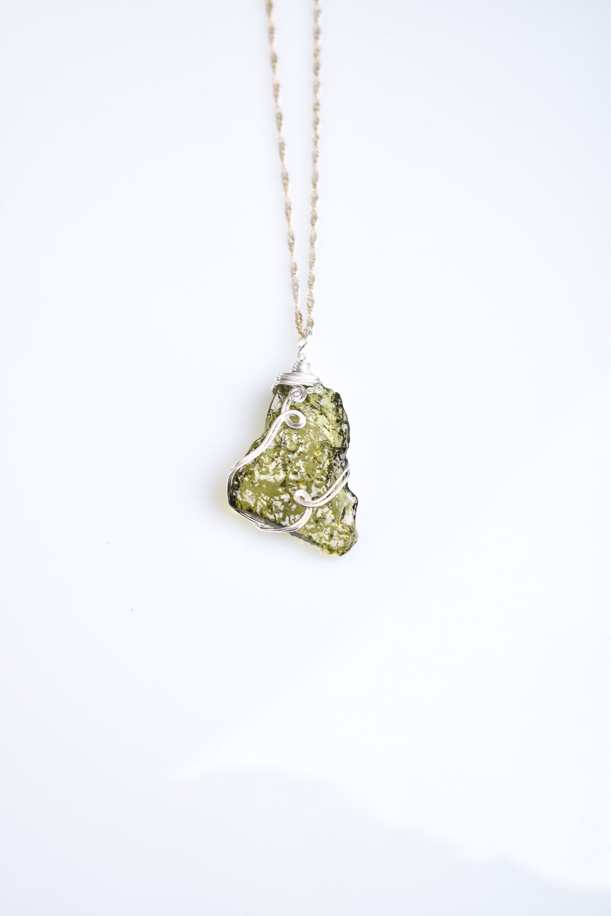 Moldavite Natural Stone Silver Necklace