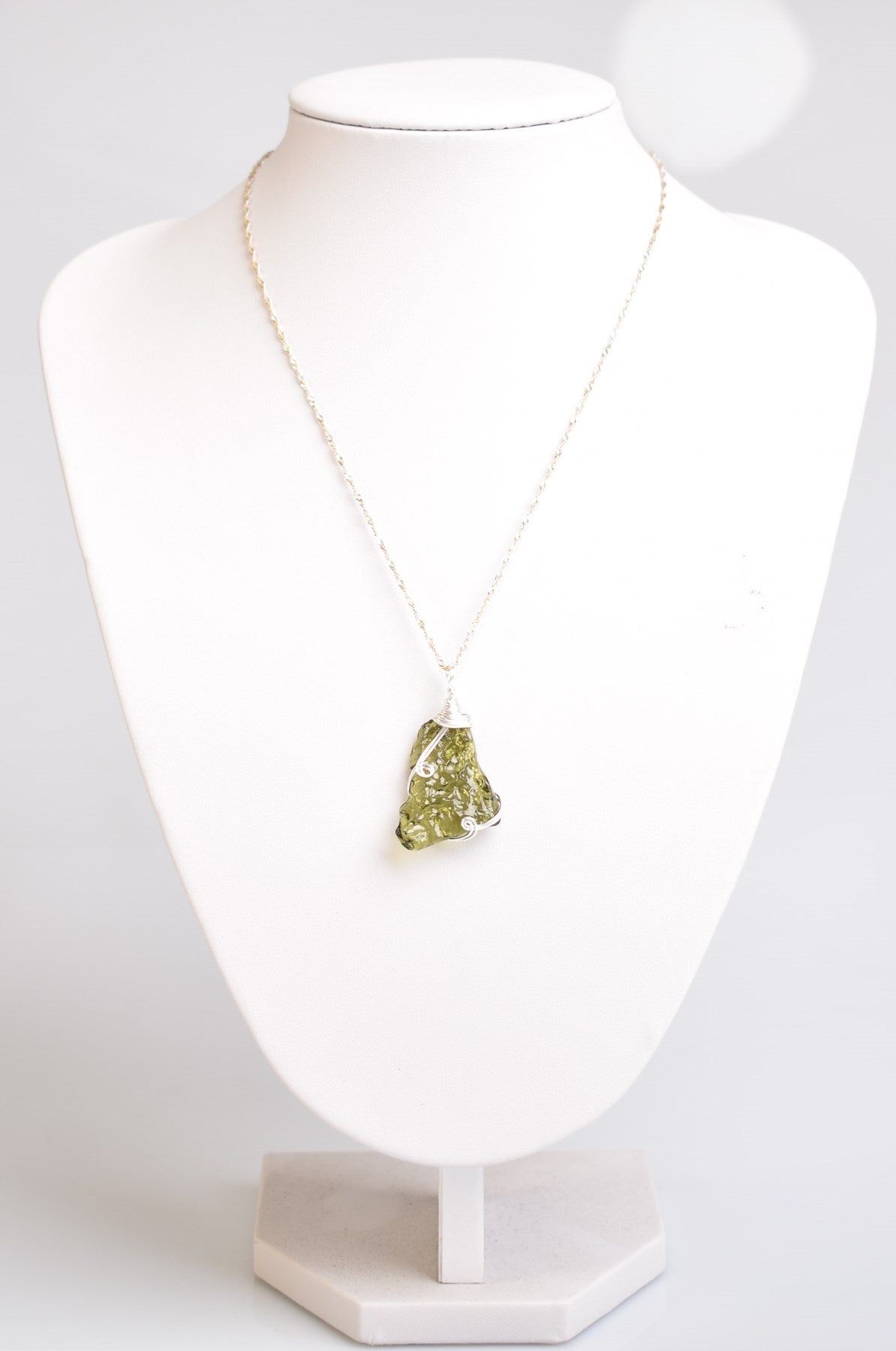 Moldavite Natural Stone Silver Necklace