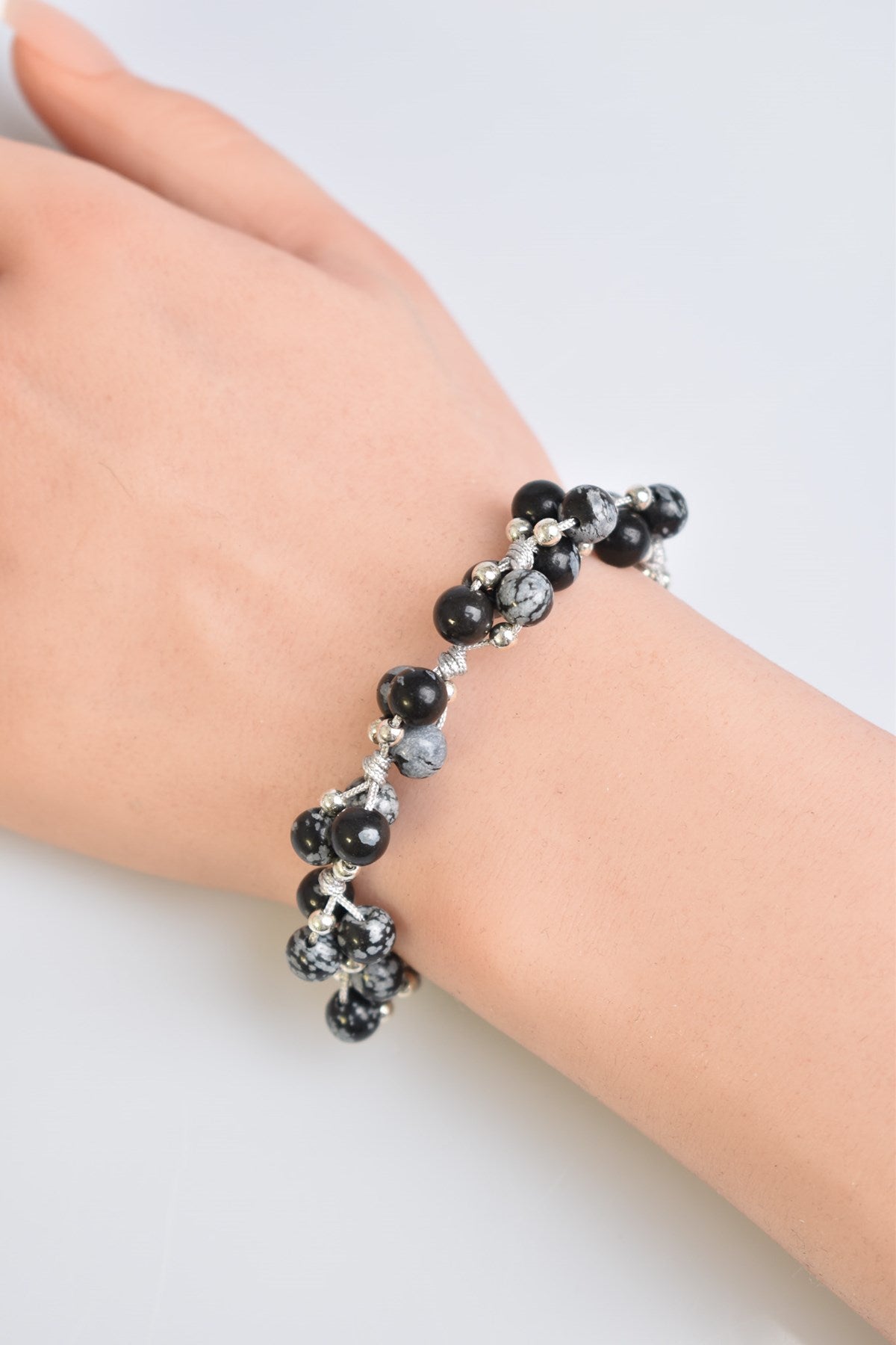 Snowflake Obsidian Natural Gemstone Macrame Bracelet