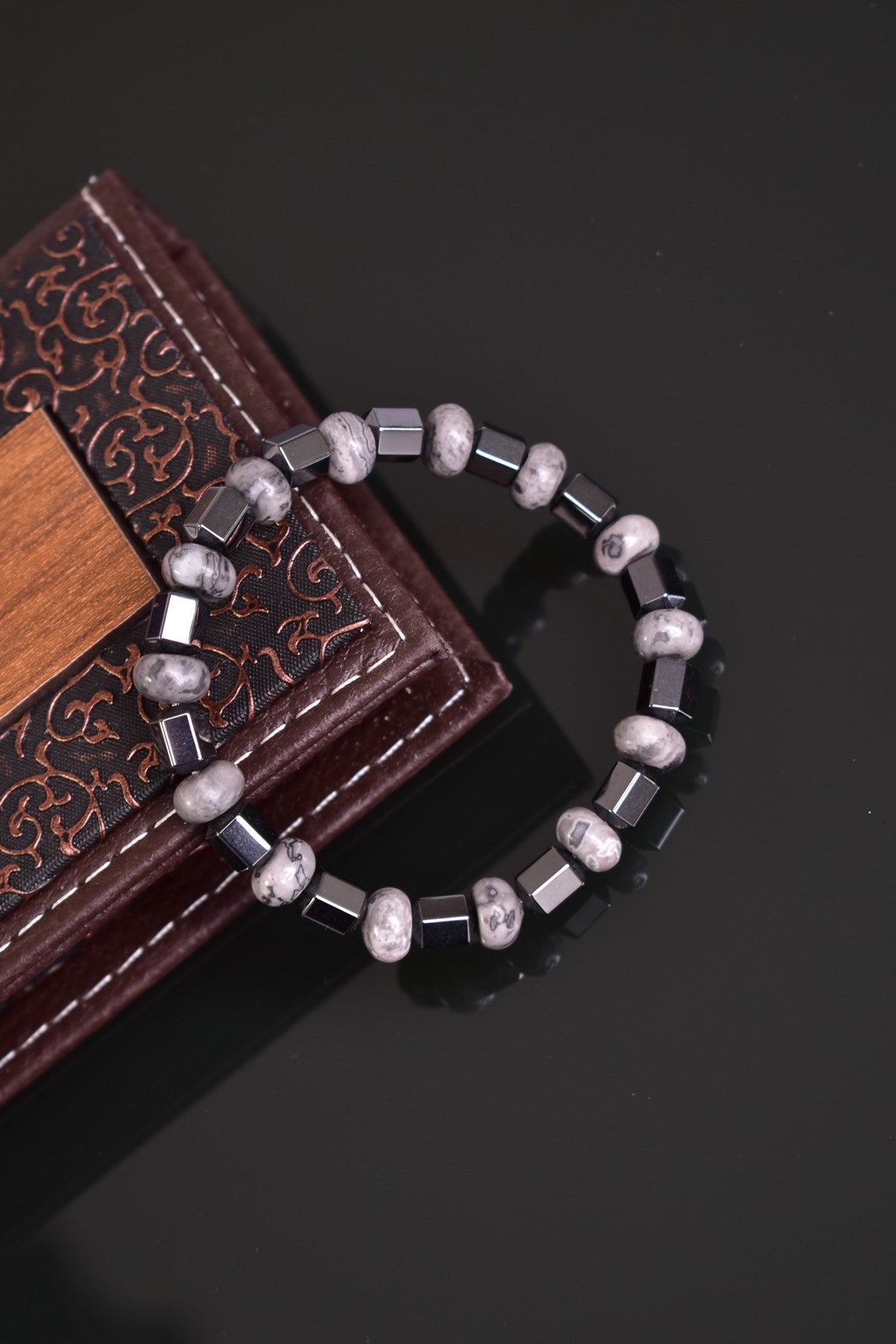 Gray Jasper & Hematite Gemstone Bracelet