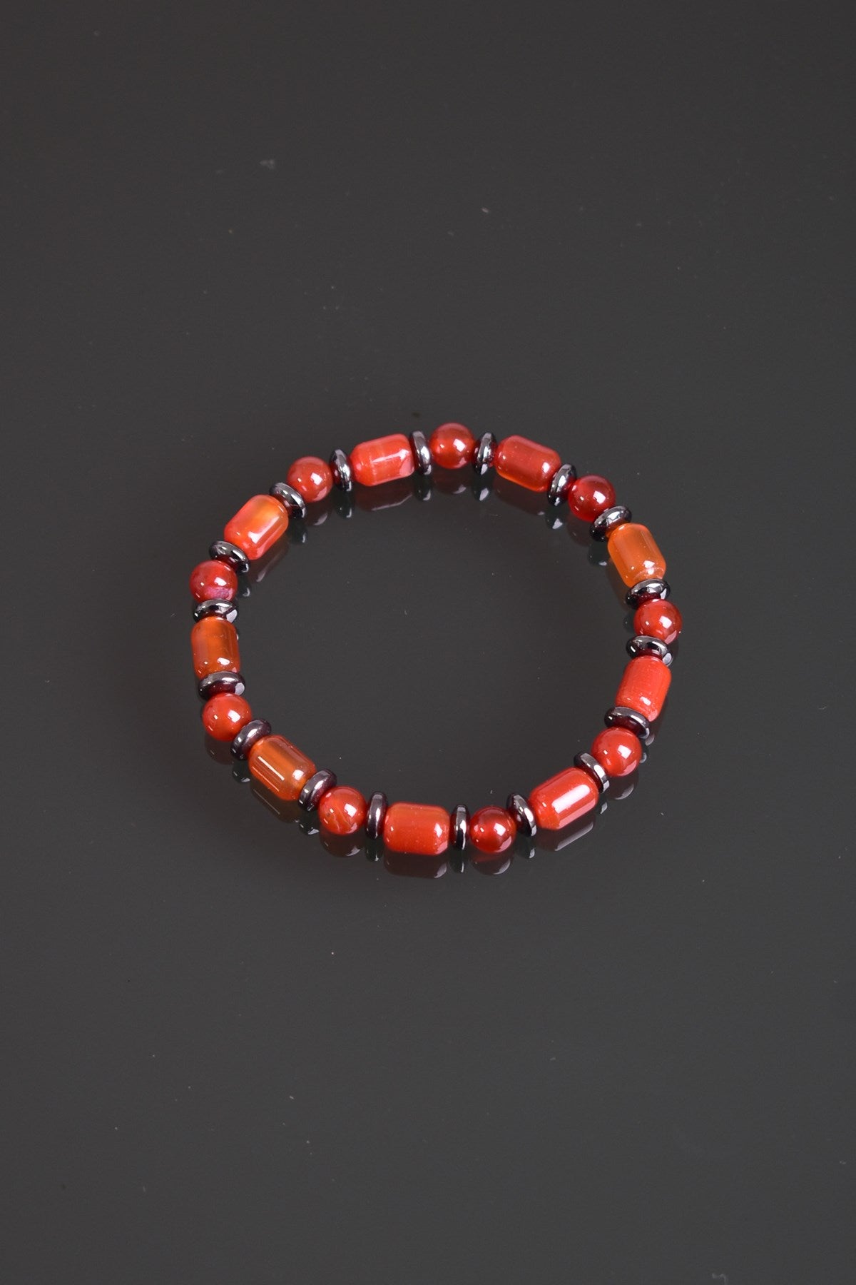 Red Agate & Hematite Gemstone Bracelet