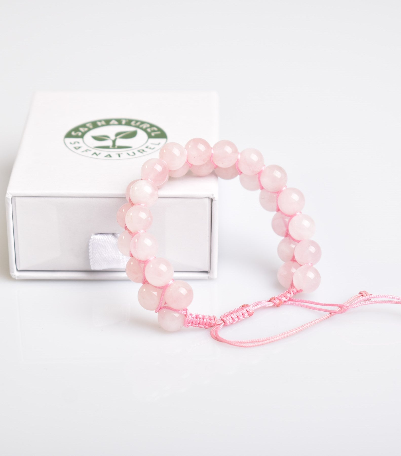 Pink Rose Quartz Natural Gemstone Macrame Bracelet 8mm